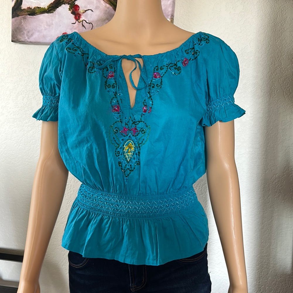 Early 2000’s Gala Blue Embroidered & Embellished Top